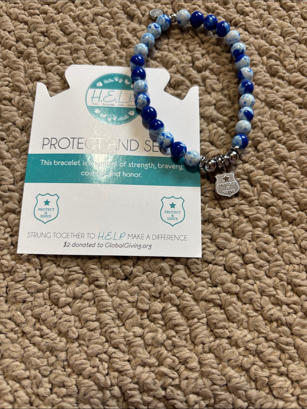 H.E.L.P. Protect And Serve Blue Beaded Bracelet